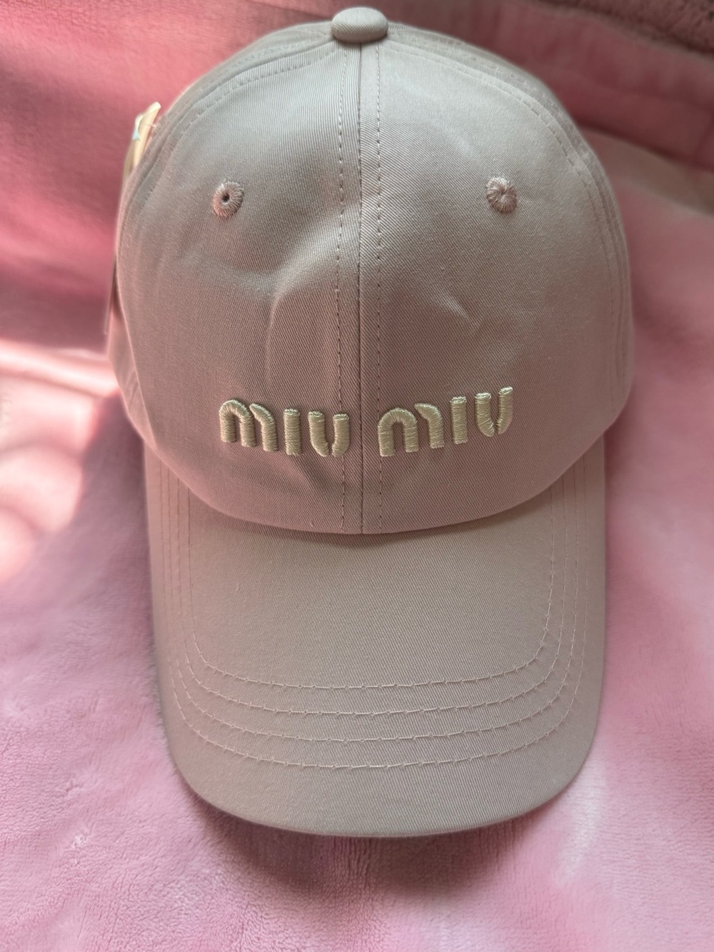 Miu Miu Pale Pink Embroidered Logo Baseball Cap